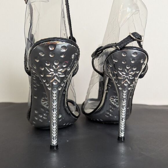 Celeste Black Rhinestone Heels – Size 7 – Strappy T-Strap Sandals - Picture 5 of 13